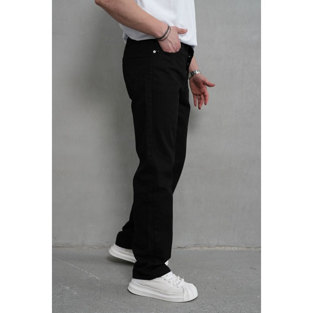 Siyah Rahat Kalıp Düz Paça Erkek Denim Pantolon