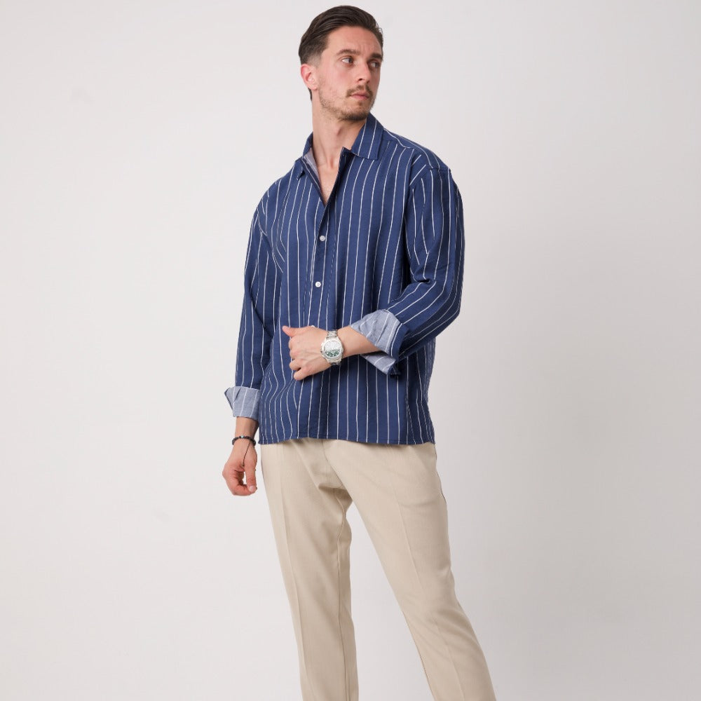 Lacivert Çizgili Erkek Gömlek – Rahat Kesim Smart Casual