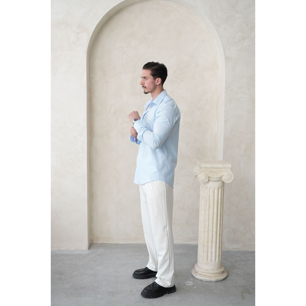 Slim Fit Buz Mavi Erkek Gömlek – Zahmetsiz Şıklığın Anahtarı