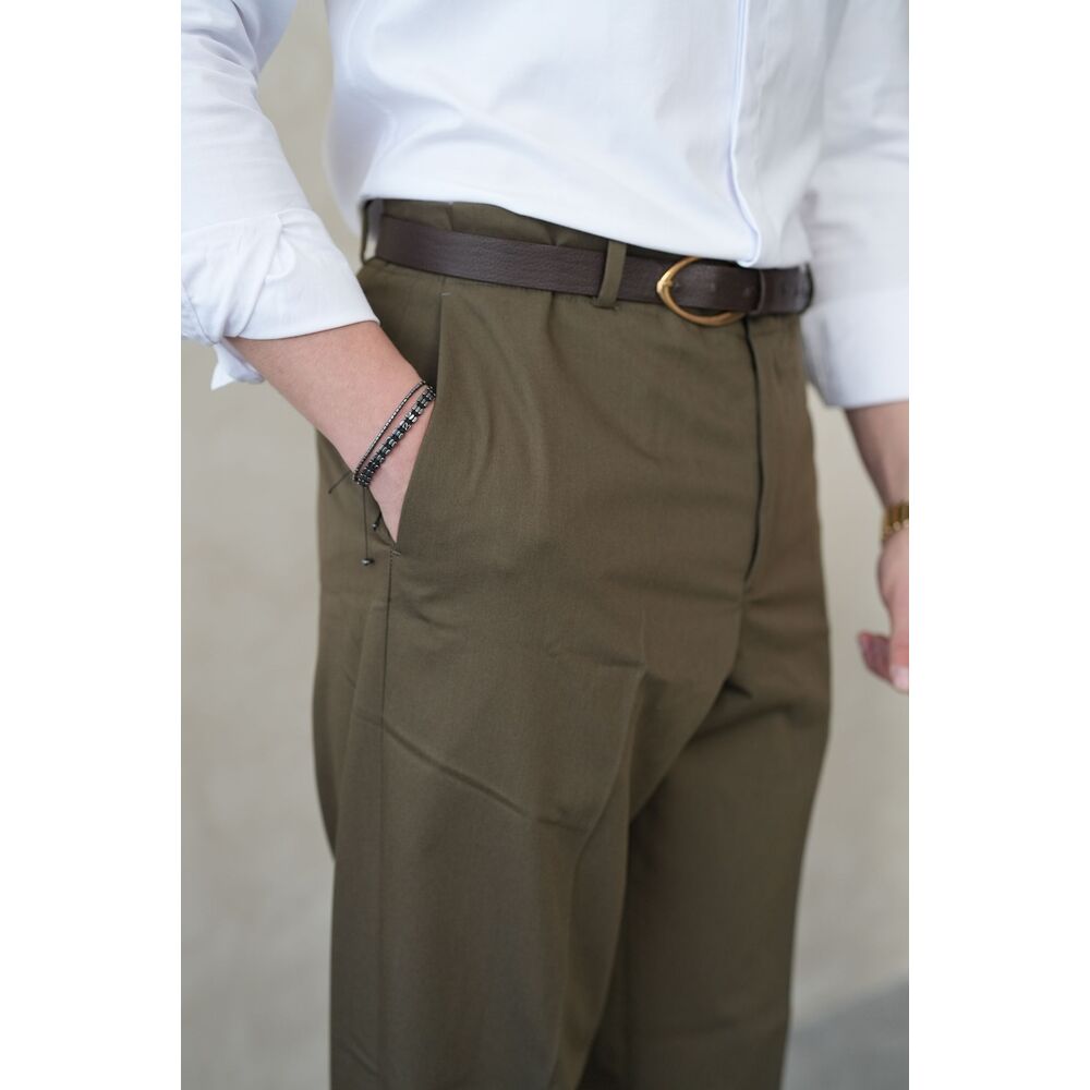 Haki Relax Fit Düz Paça Erkek Kumaş Pantolon