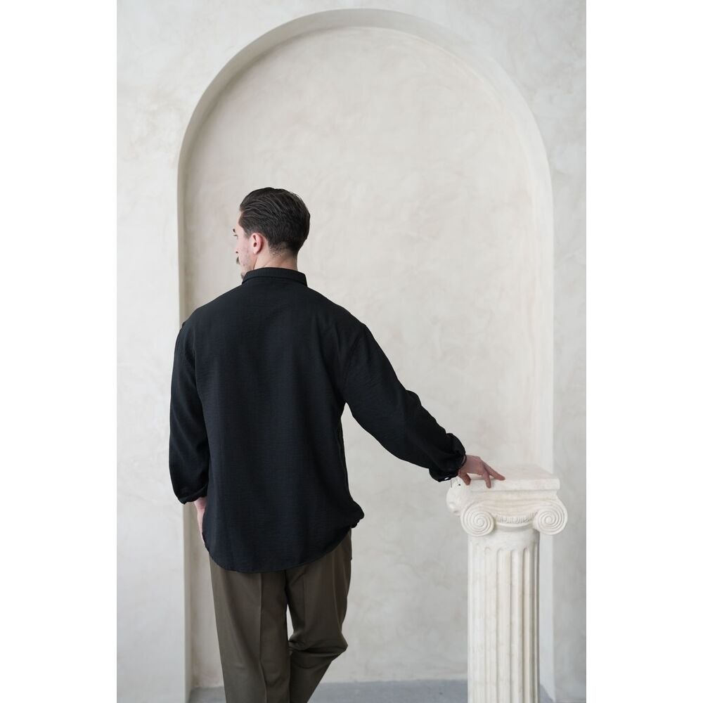 Oversize Fit Erkek Gömlek - Siyah