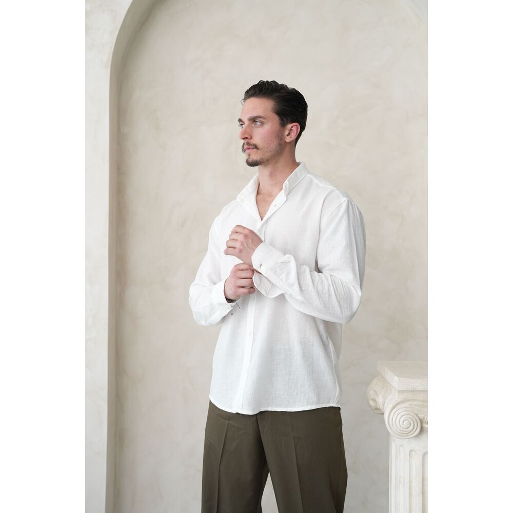 Oversize Fit Erkek Gömlek - Kırık Beyaz