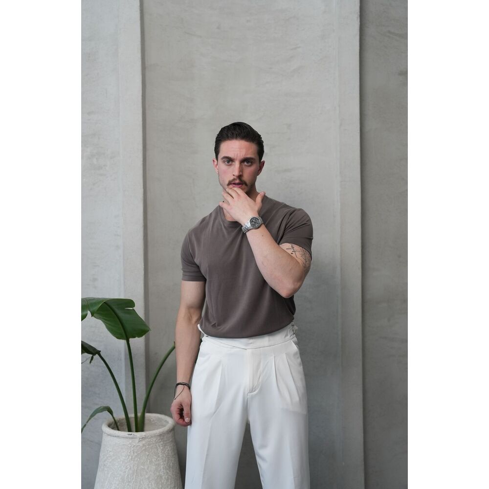 Kahverengi Modal Kumaş Basic Tişört