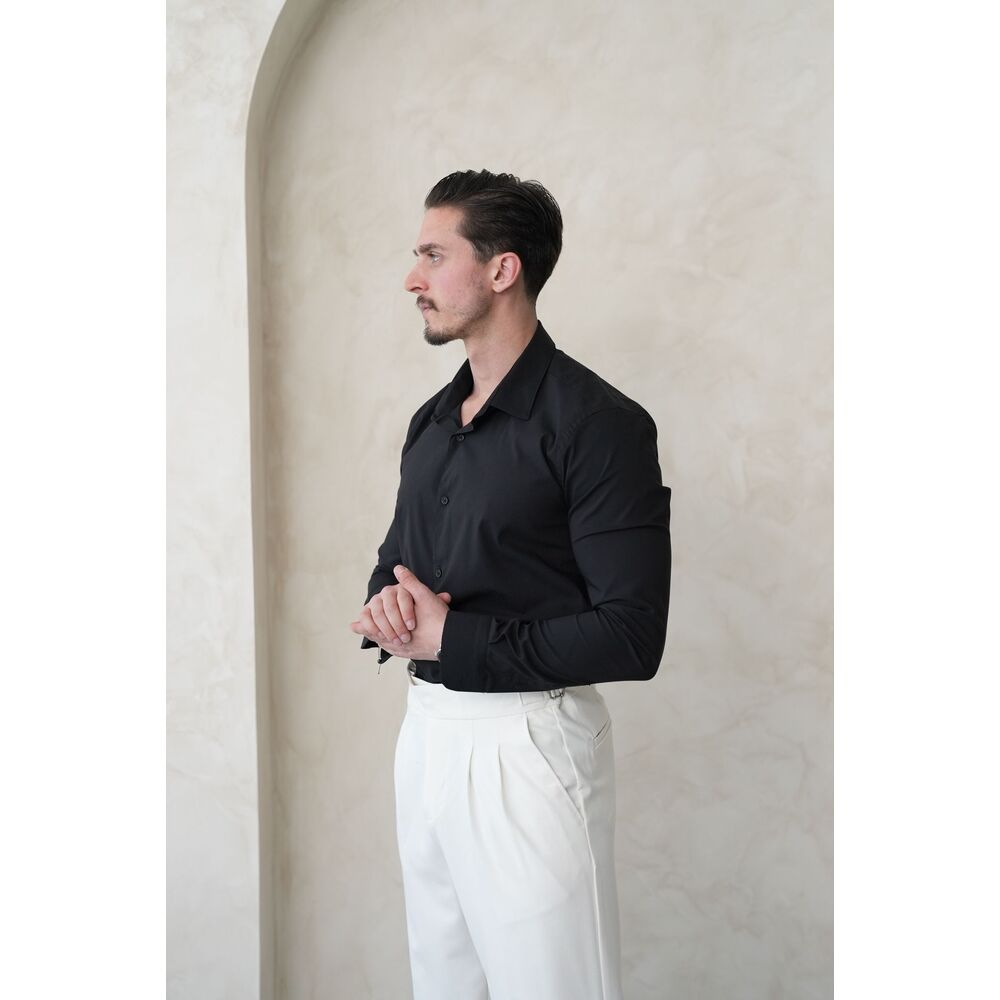 Slim Fit Siyah Erkek Gömlek – Şıklığın Zarif Yorumuyla