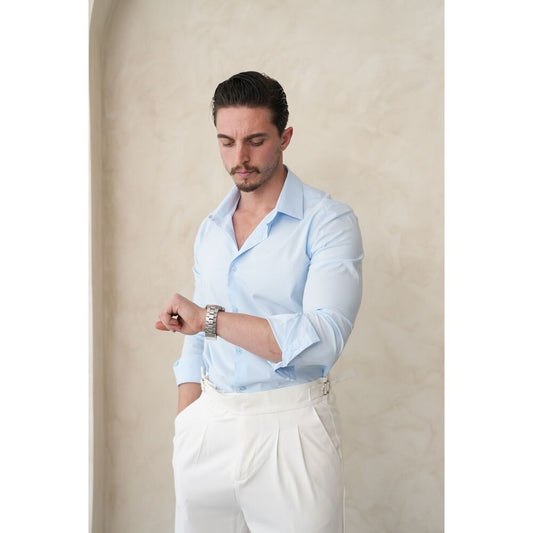 Slim Fit Buz Mavi Erkek Gömlek – Zahmetsiz Şıklığın Anahtarı