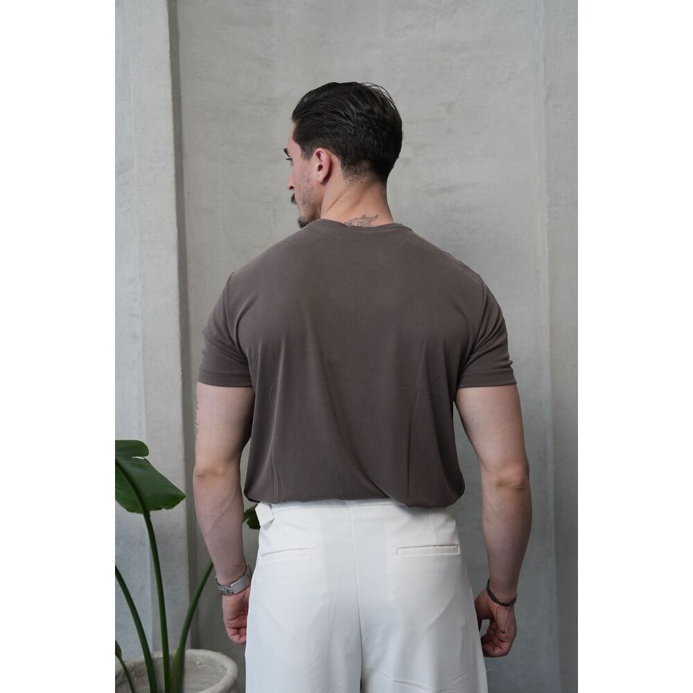 Kahverengi Modal Kumaş Basic Tişört