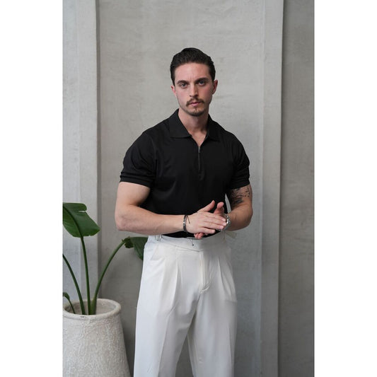 Siyah Fermuarlı Polo Yaka Triko Tişört