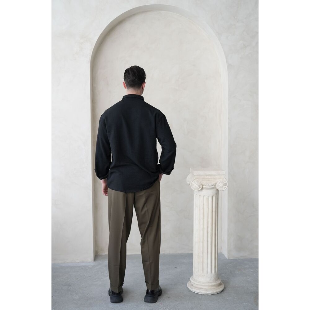 Oversize Fit Erkek Gömlek - Siyah