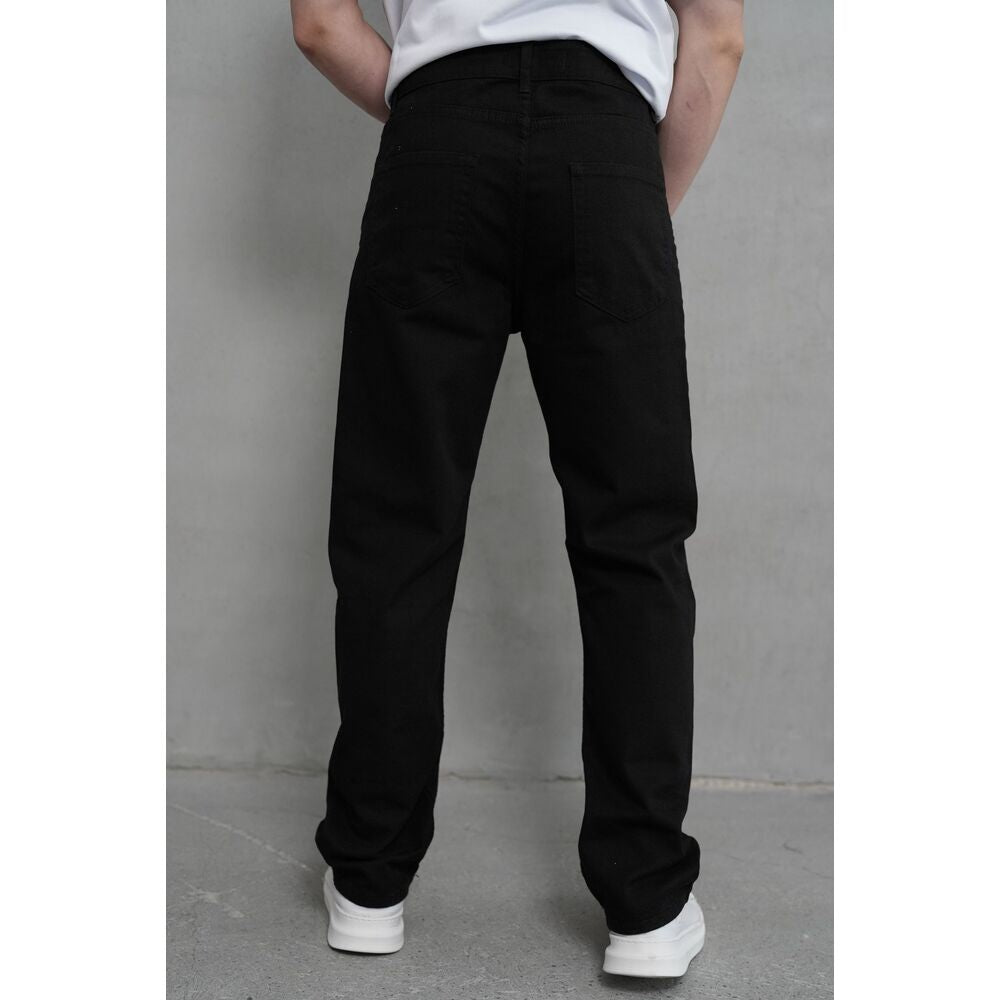 Siyah Rahat Kalıp Düz Paça Erkek Denim Pantolon