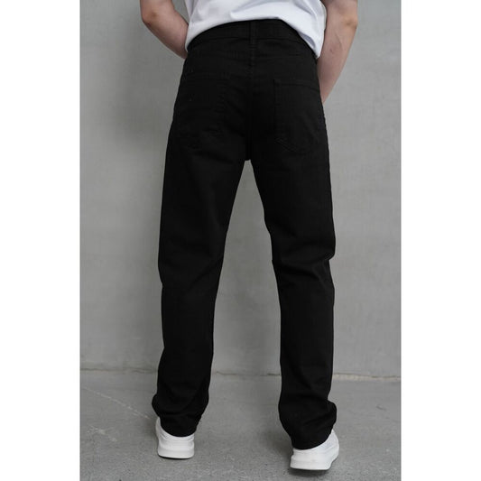 Siyah Rahat Kalıp Düz Paça Erkek Denim Pantolon