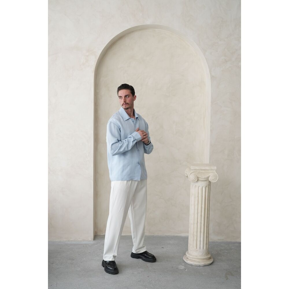 Rahat Kalıp Açık Mavi Dokulu Erkek Gömlek