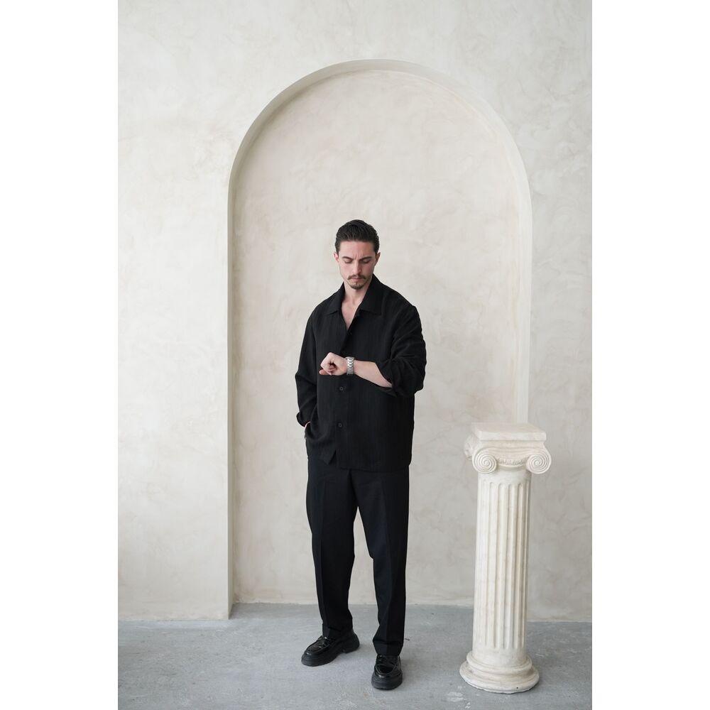 Rahat Kalıp Düğmeli Erkek Gömlek - Siyah