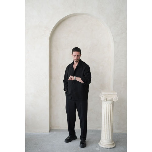 Rahat Kalıp Düğmeli Erkek Gömlek - Siyah