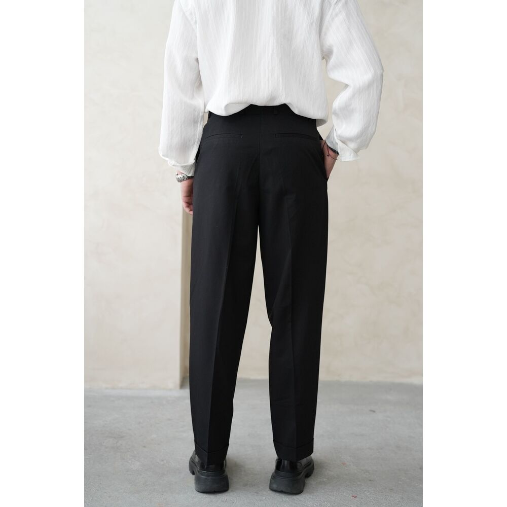 Siyah Relax Fit Düz Paça Erkek Kumaş Pantolon