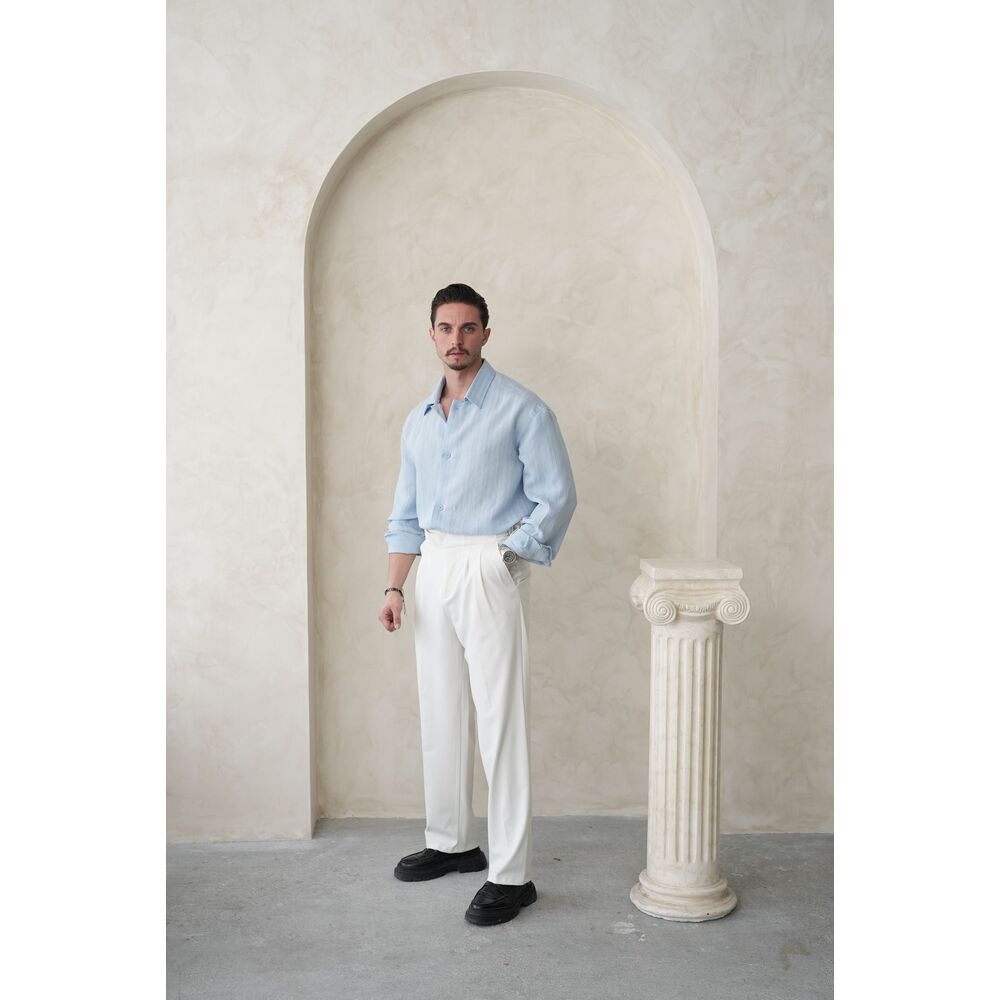 Rahat Kalıp Açık Mavi Dokulu Erkek Gömlek