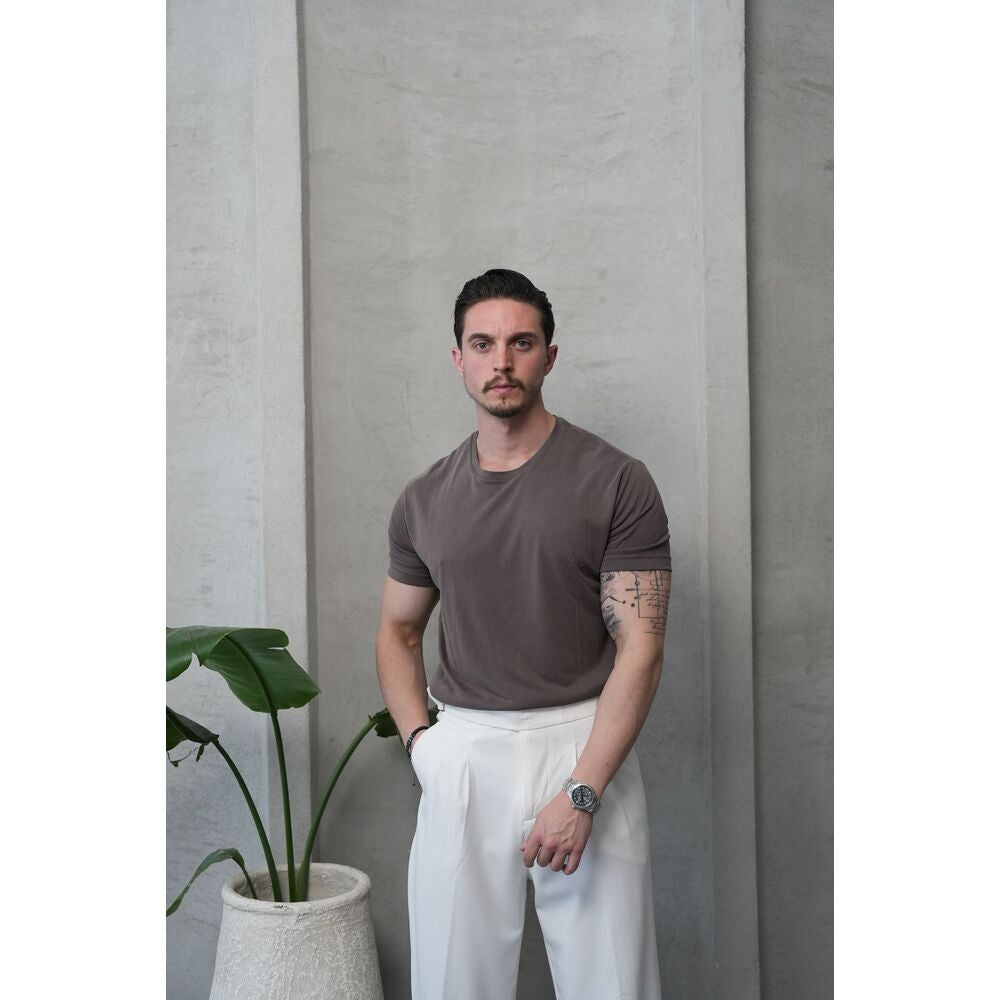 Kahverengi Modal Kumaş Basic Tişört