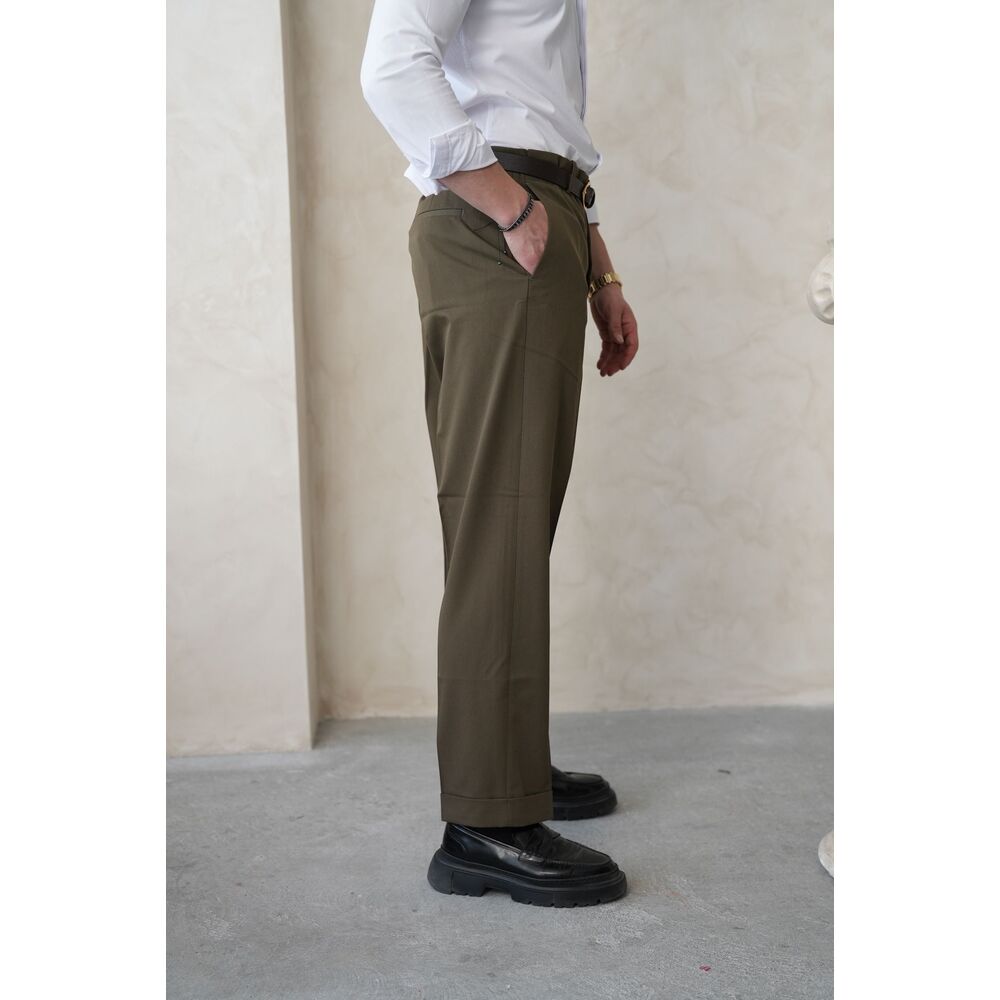 Haki Relax Fit Düz Paça Erkek Kumaş Pantolon