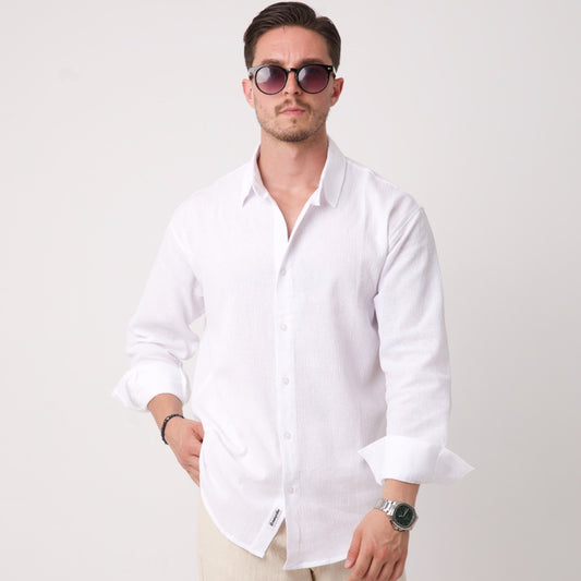 Beyaz Dokulu Erkek Gömlek – Şıklığın Saf Hali