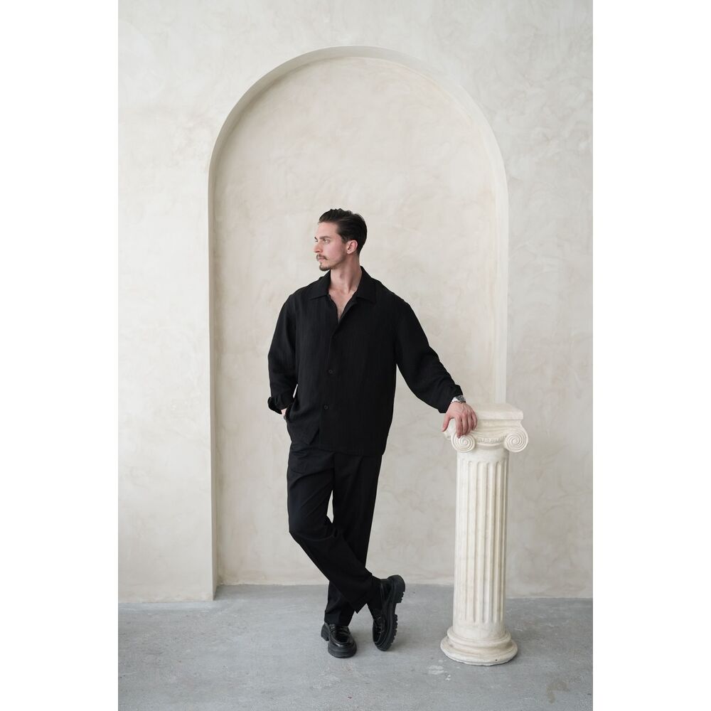 Rahat Kalıp Düğmeli Erkek Gömlek - Siyah