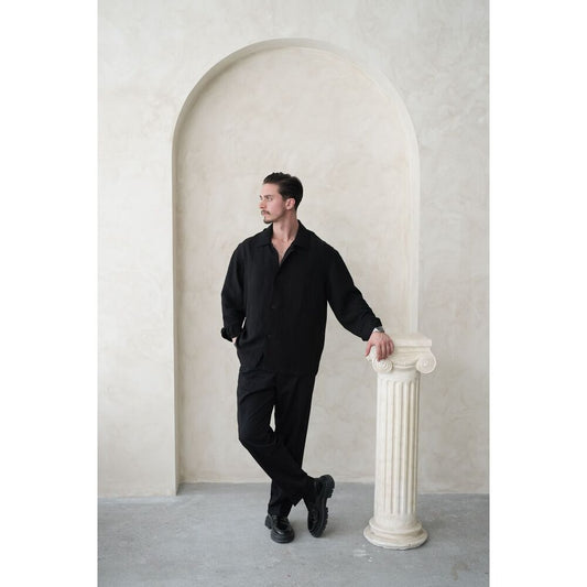 Rahat Kalıp Düğmeli Erkek Gömlek - Siyah