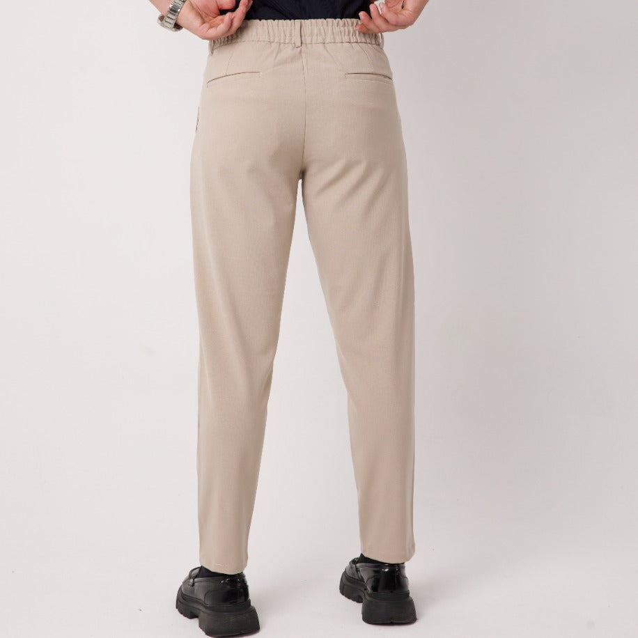 Bej Pileli Jogger Pantolon – Slim Fit