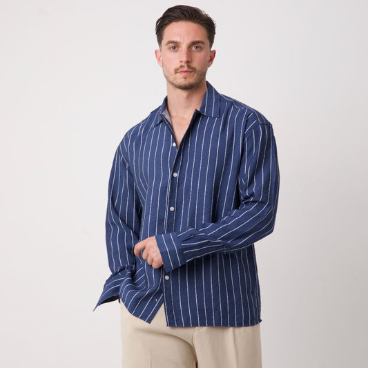 Lacivert Çizgili Erkek Gömlek – Rahat Kesim Smart Casual