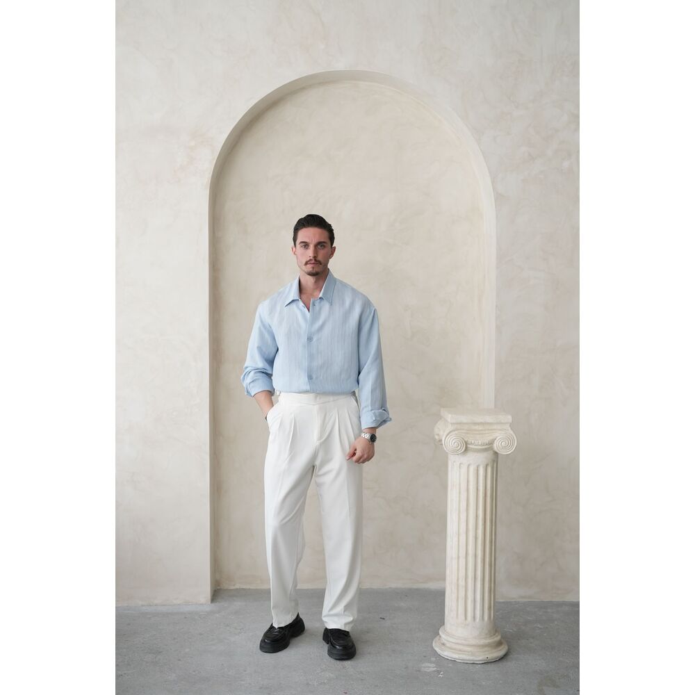 Rahat Kalıp Açık Mavi Dokulu Erkek Gömlek