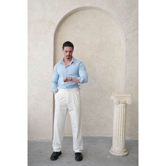 Buz Mavisi Gizli Pat Slim Fit Gömlek