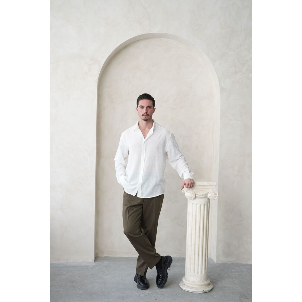 Oversize Fit Erkek Gömlek - Kırık Beyaz