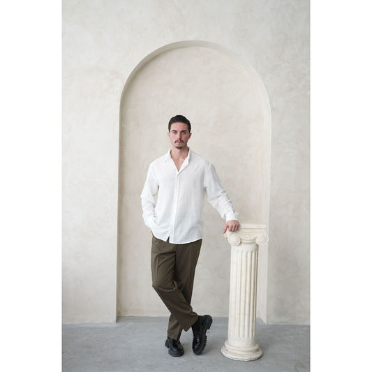 Oversize Fit Erkek Gömlek - Kırık Beyaz