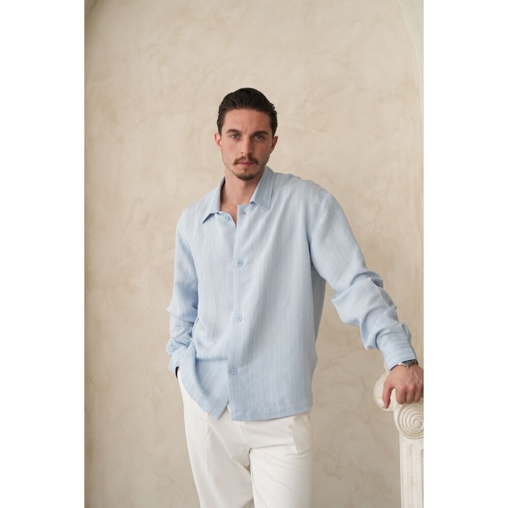 Rahat Kalıp Açık Mavi Dokulu Erkek Gömlek