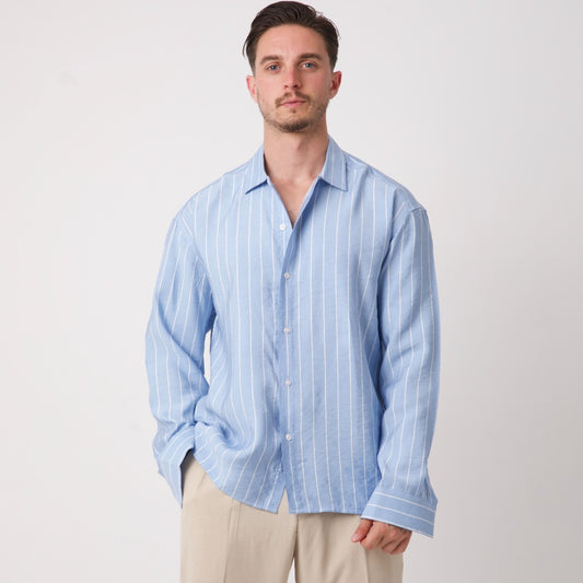 Mavi Beyaz Çizgili Oversize Erkek Gömlek