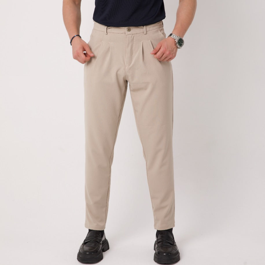 Bej Pileli Jogger Pantolon – Slim Fit