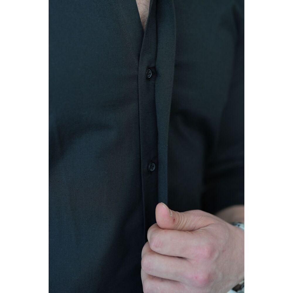 Siyah Slim Fit Gizli Düğme Gömlek