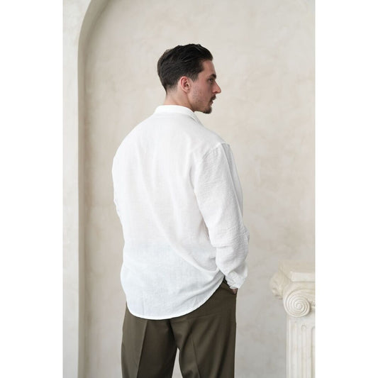 Oversize Fit Erkek Gömlek - Kırık Beyaz