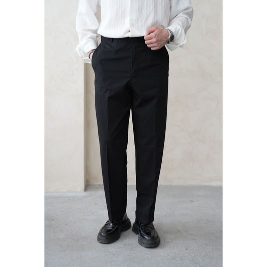 Siyah Relax Fit Düz Paça Erkek Kumaş Pantolon