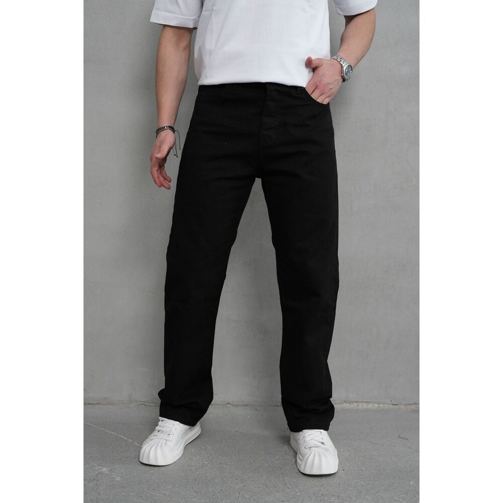 Siyah Rahat Kalıp Düz Paça Erkek Denim Pantolon