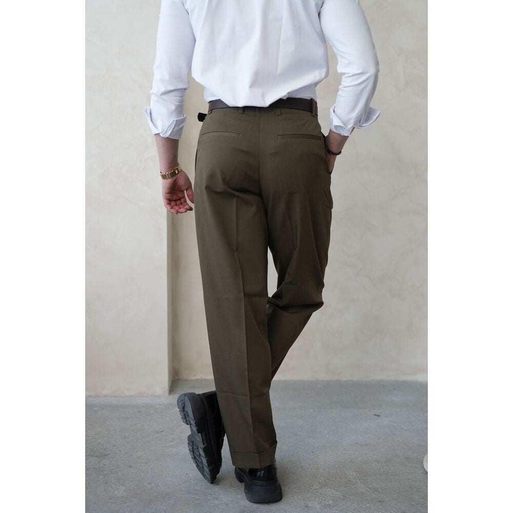 Haki Relax Fit Düz Paça Erkek Kumaş Pantolon