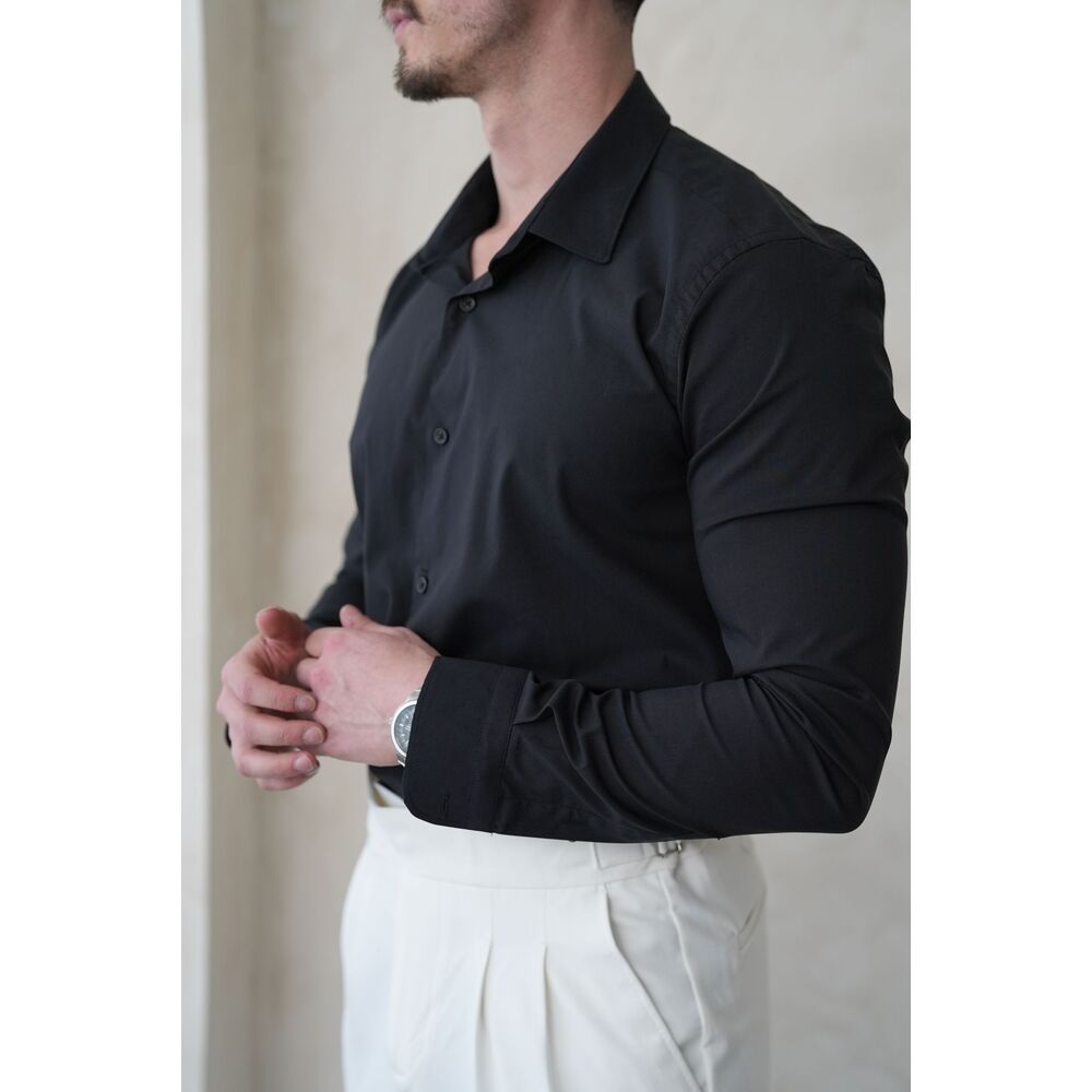 Slim Fit Siyah Erkek Gömlek – Şıklığın Zarif Yorumuyla