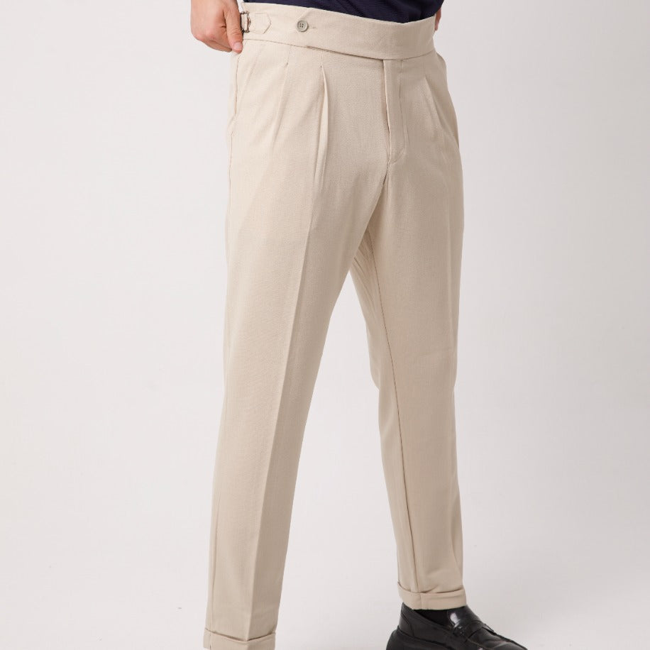 Bej İtalyan Kesim Pileli Erkek Kumaş Pantolon