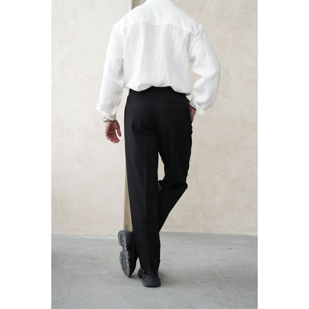 Siyah Relax Fit Düz Paça Erkek Kumaş Pantolon