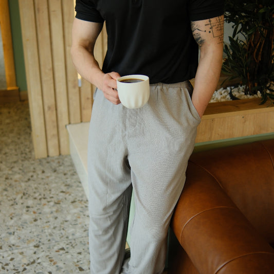 Açık Gri Keten Dokulu Relax Fit Erkek Pantolon