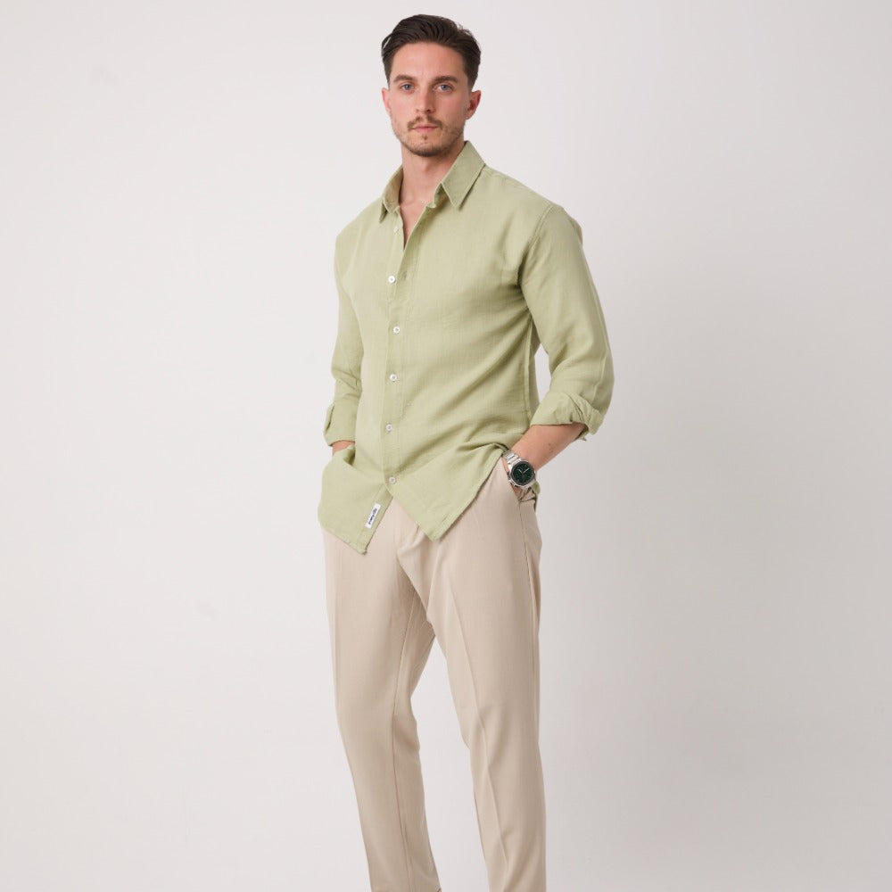 Açık Yeşil Uzun Kollu Düğmeli Erkek Gömlek