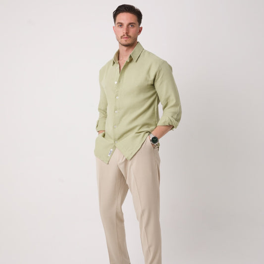 Açık Yeşil Uzun Kollu Düğmeli Erkek Gömlek