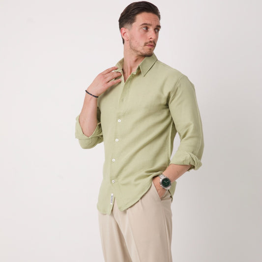 Açık Yeşil Uzun Kollu Düğmeli Erkek Gömlek