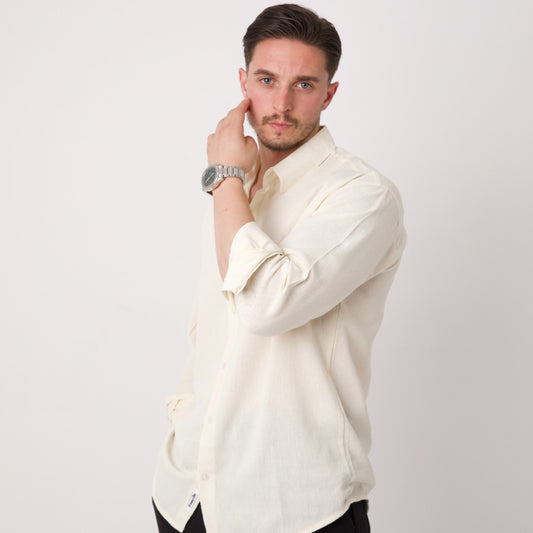 Ekru Dokulu Erkek Gömlek – Natürel ve Şık