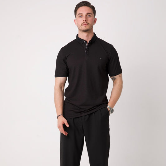 Siyah Polo Yaka Düğmeli Triko Tişört