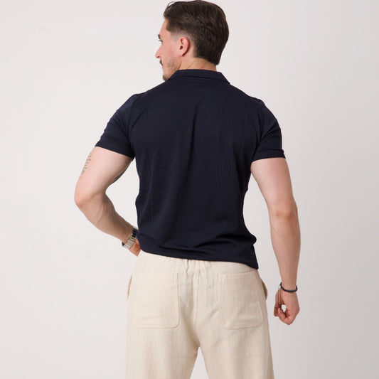 Düz Lacivert Polo Yaka Triko Tişört
