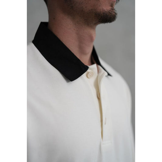 Contrast Yaka Oversize Polo T-Shirt – Ekru/Siyah